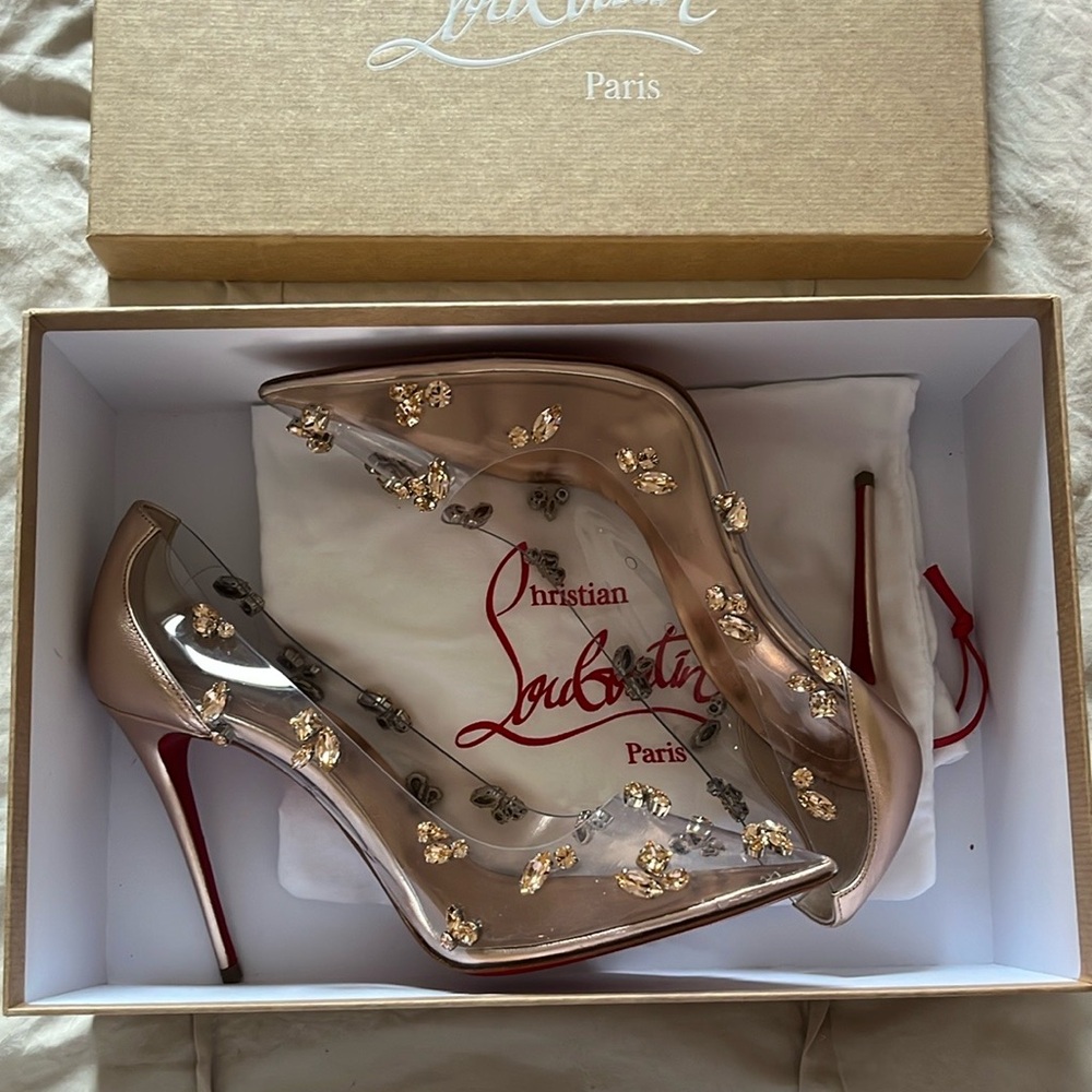 Degraqueen Clear Embellished Red Bottoms Pumps